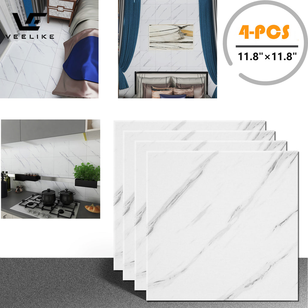 11.8"x11.8" Marble Floor Tiles Vinyl Flooring Peel and Stick White Waterproof Adhesive Tile Stickers