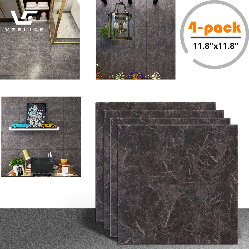 VEELIKE Light Black Marble Vinyl Floor Tile Sticker 11.8''×11.8''