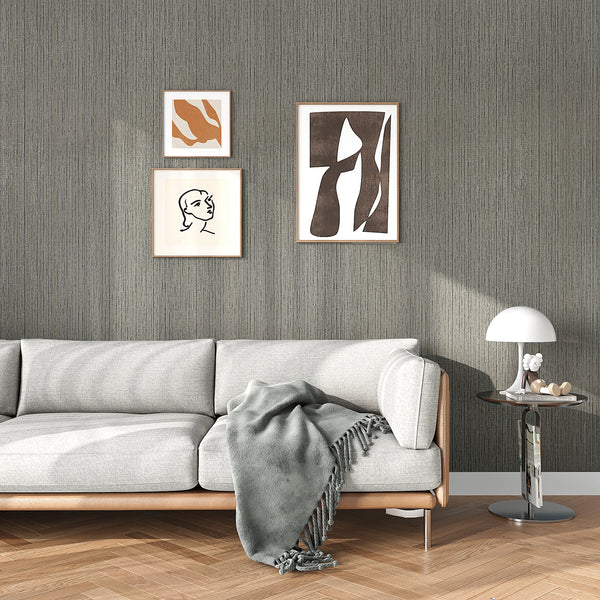 VEELIKE Grey Grasscloth Wallpaper