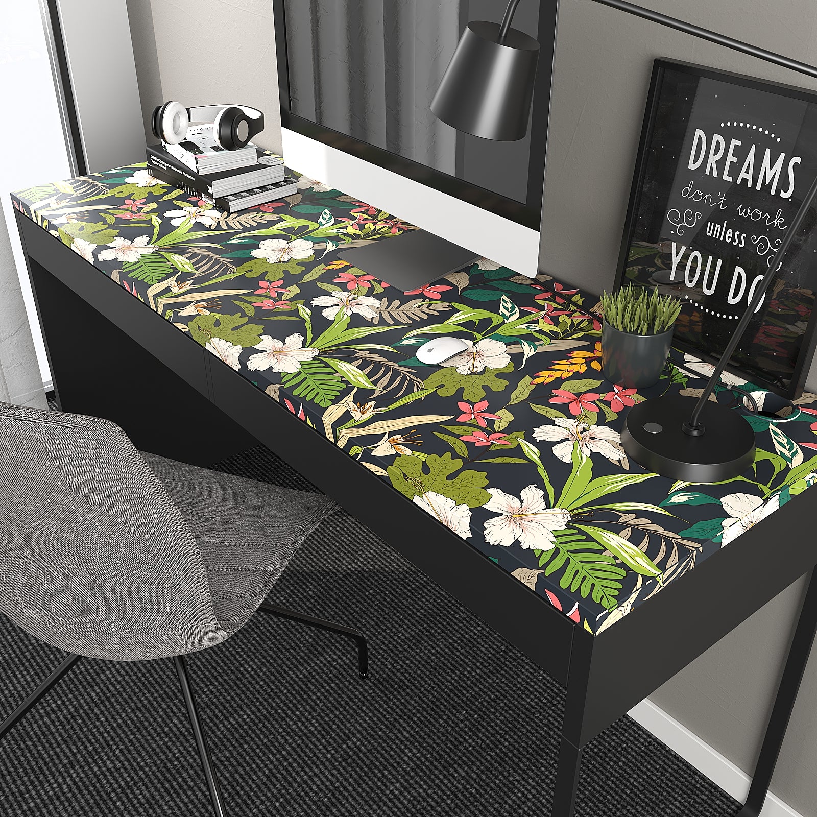 VEELIKE Tropical Dark Leaf Floral Black Wallpaper – Veelike