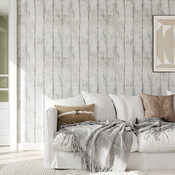 VEELIKE White Grey Shiplap Wallpaper