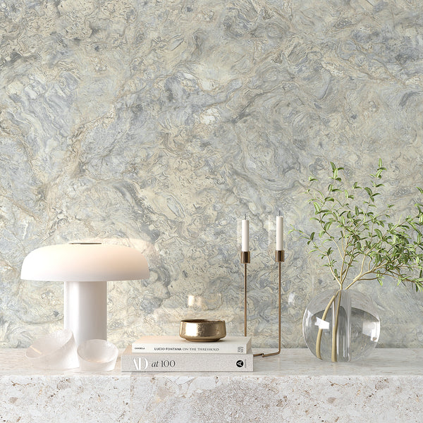 VEELIKE Cream Grey Marble Contact Paper