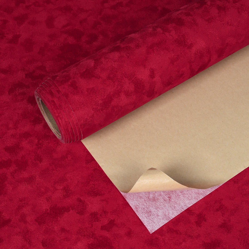 VEELIKE Crimson Red Mottled Velvet Flocking Fabric