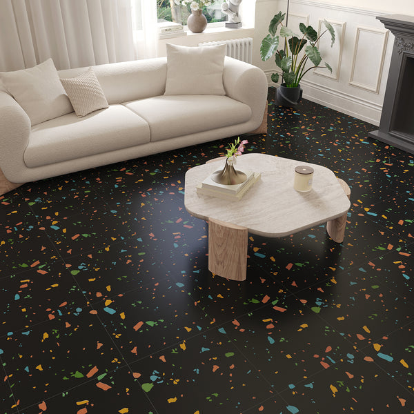 VEELIKE BlackTerrazzo Peel and Stick Floor Tile 12''×12''