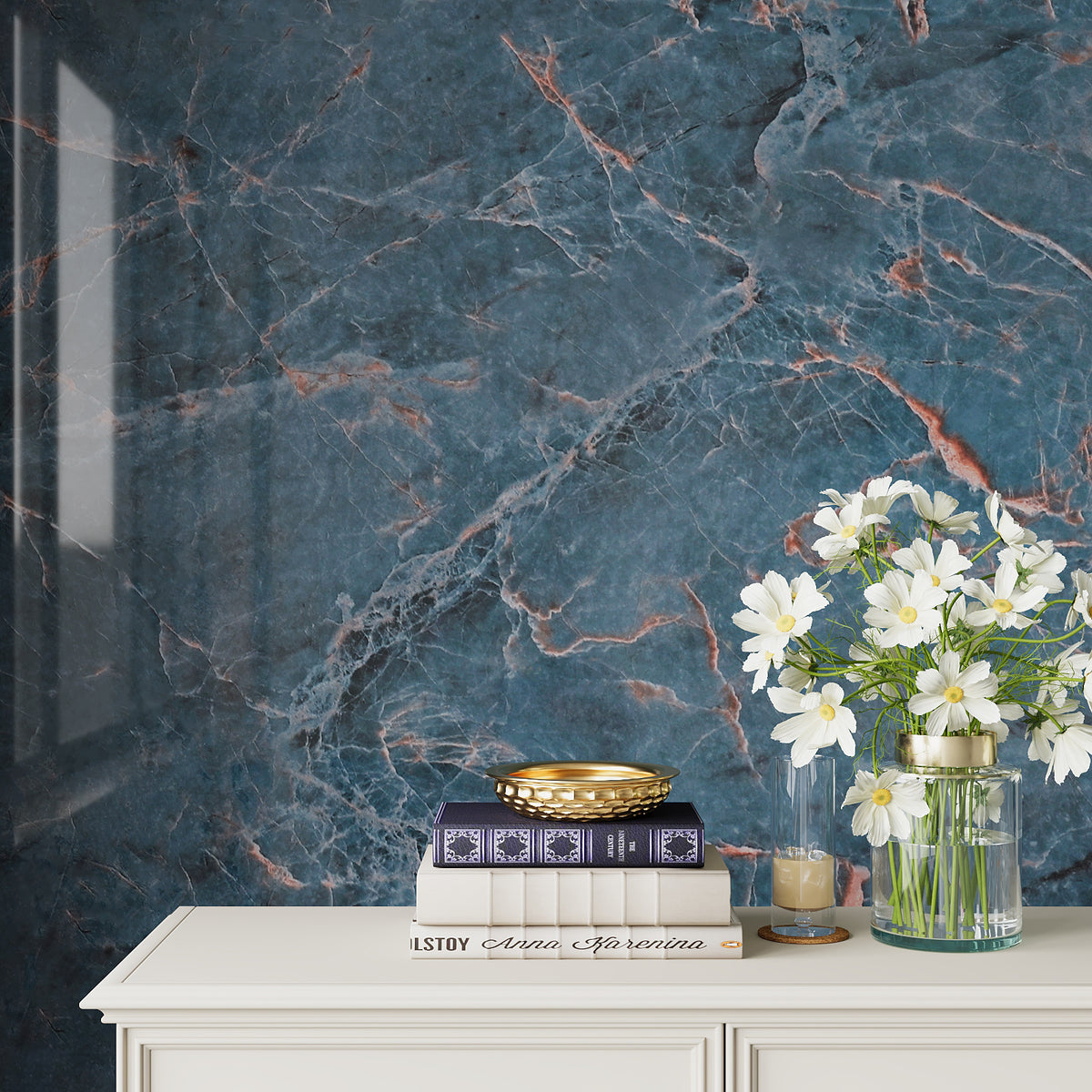 VEELIKE Glossy Slate Blue Marble Contact Paper – Veelike