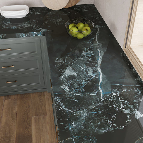 VEELIKE Antique Emerald Black Marble Contact Paper