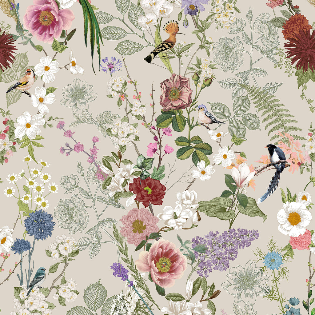 VEELIKE Vintage Songbirds Floral Peel and Stick Wallpaper