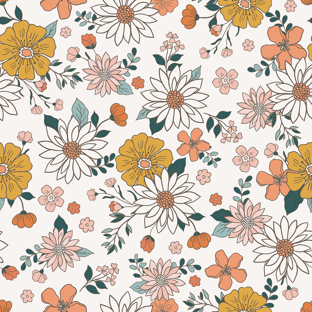 VEELIKE Retro Daisy Floral Wallpaper