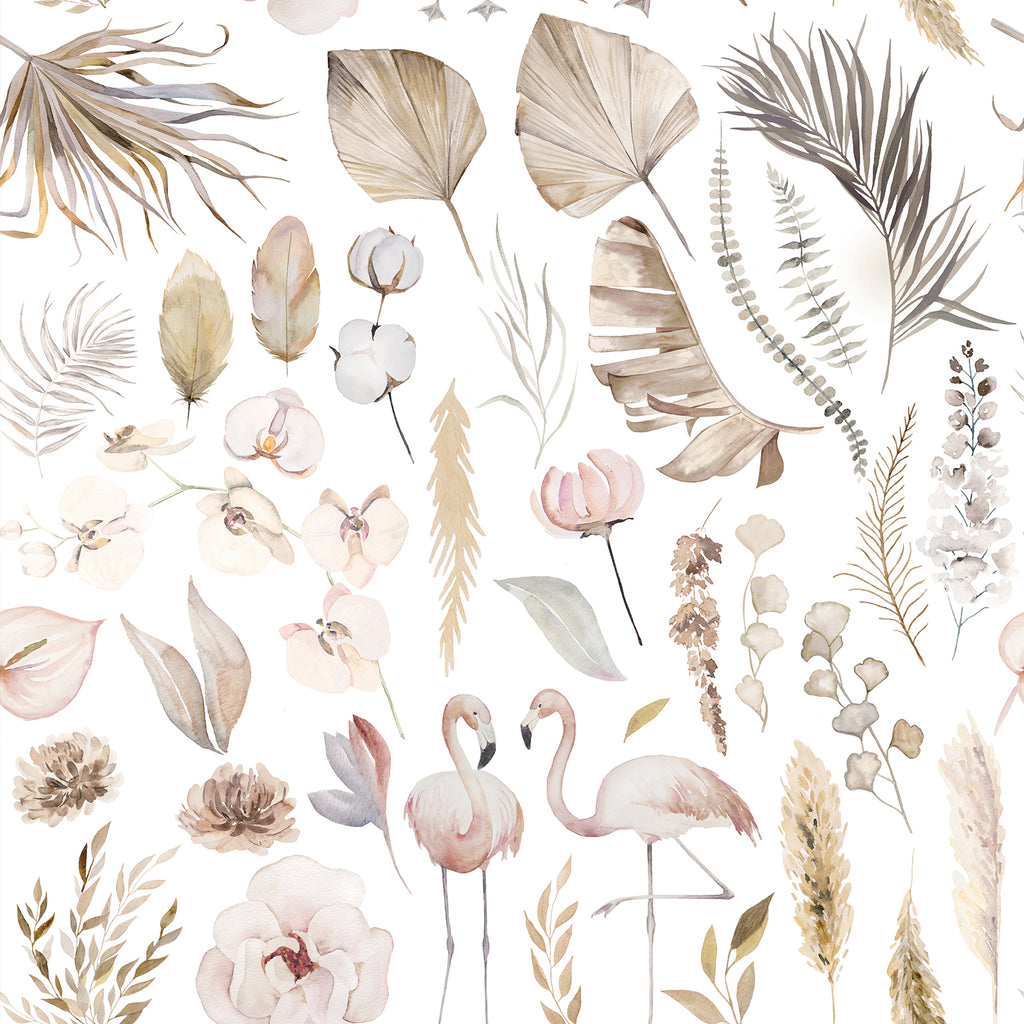 VEELIKE Flamingo Tropical Dried Leaf Floral Wallpaper