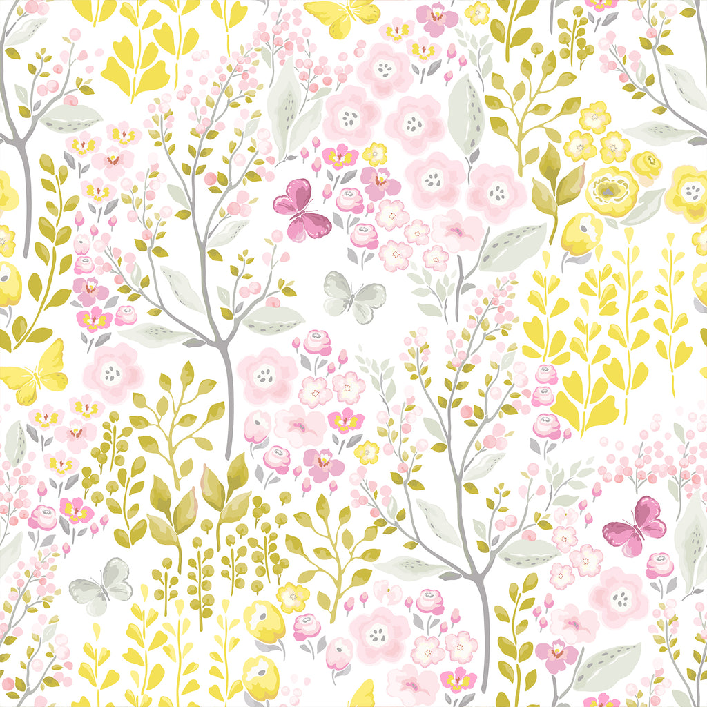 VEELIKE Pink and Yellow Floral Peel and Stick Wallpaper