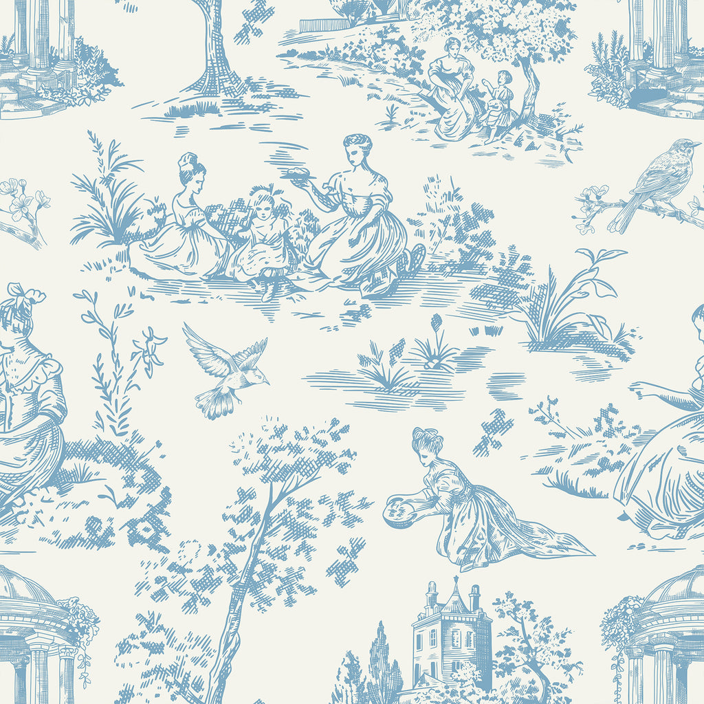 VEELIKE Blue and White Farmhouse Toile Wallpaper