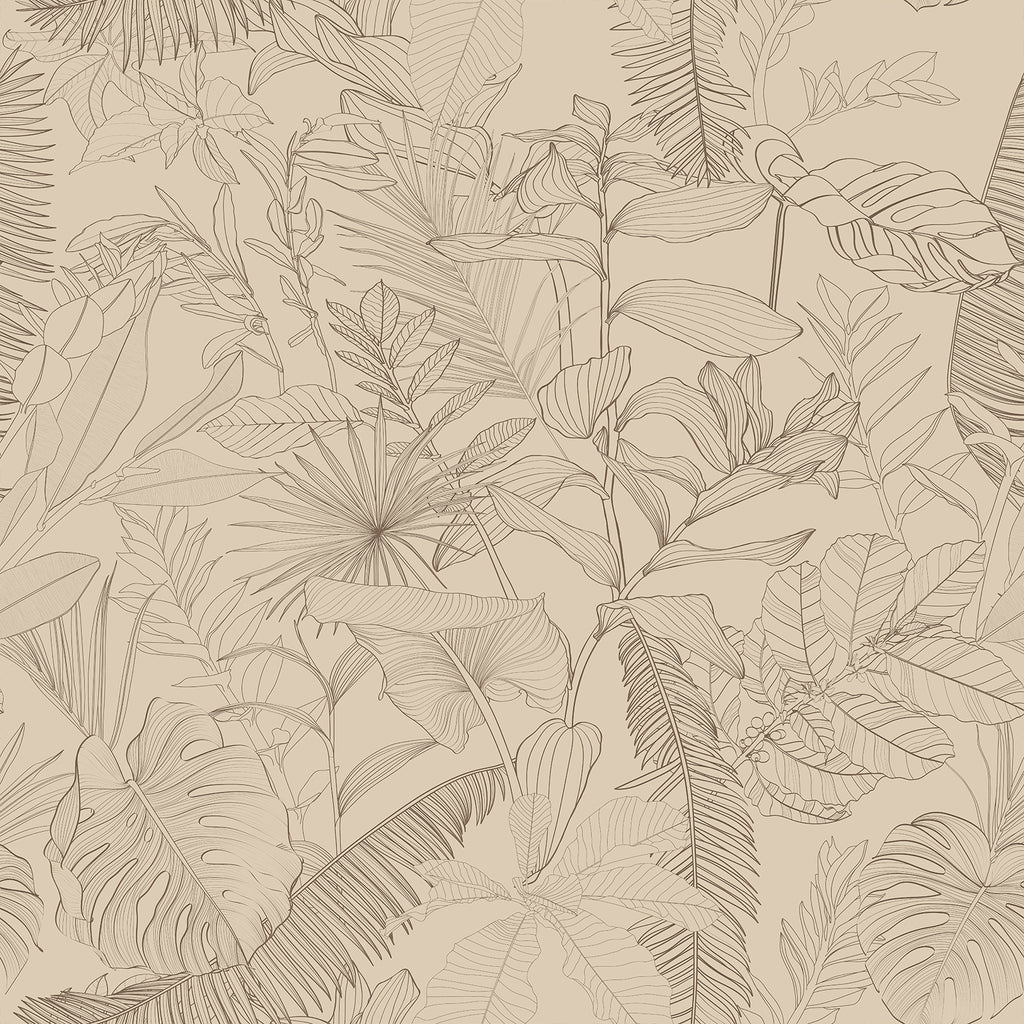 VEELIKE Earthy Taupe Tropical Wallpaper