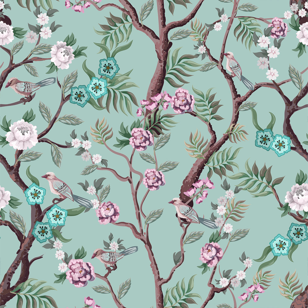 VEELIKE Vintage Green Chinoiserie Wallpaper