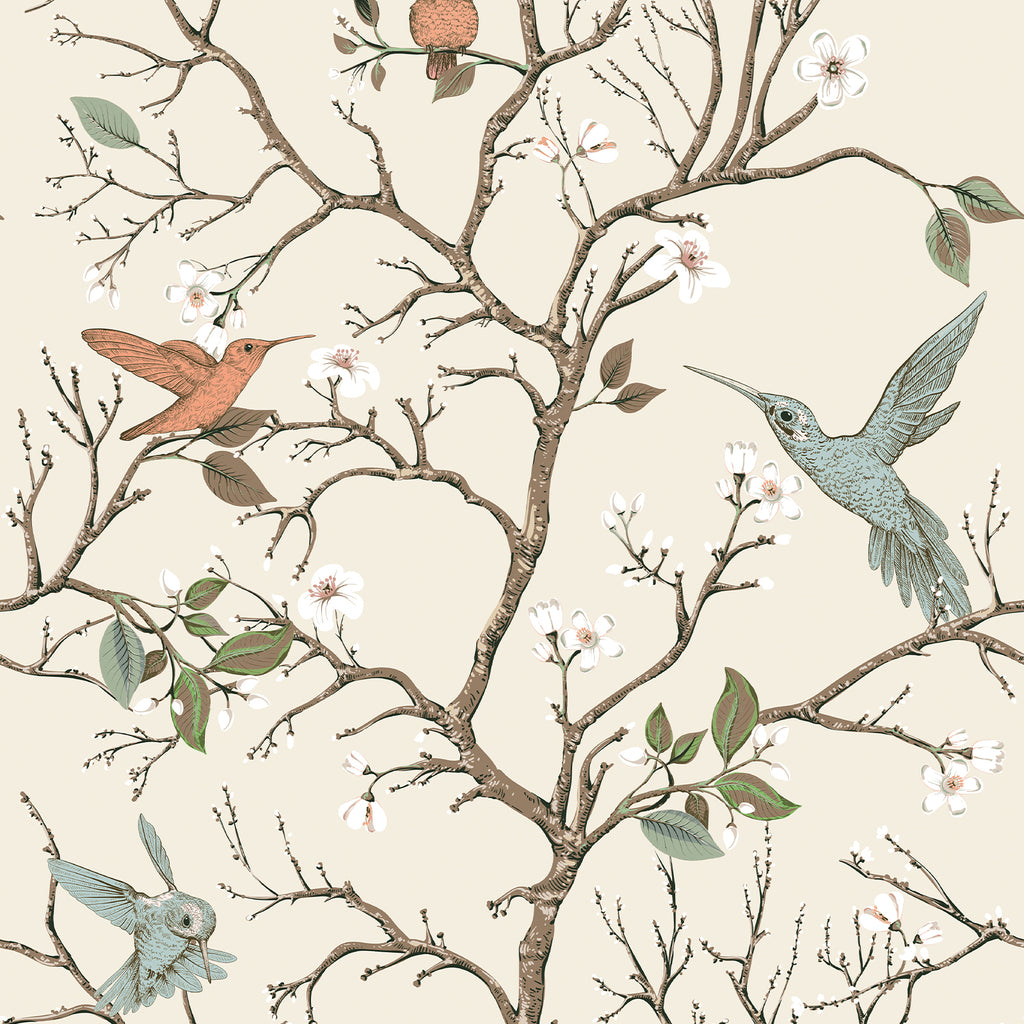 VEELIKE Ivory Cream Vintage Branches Bird Wallpaper