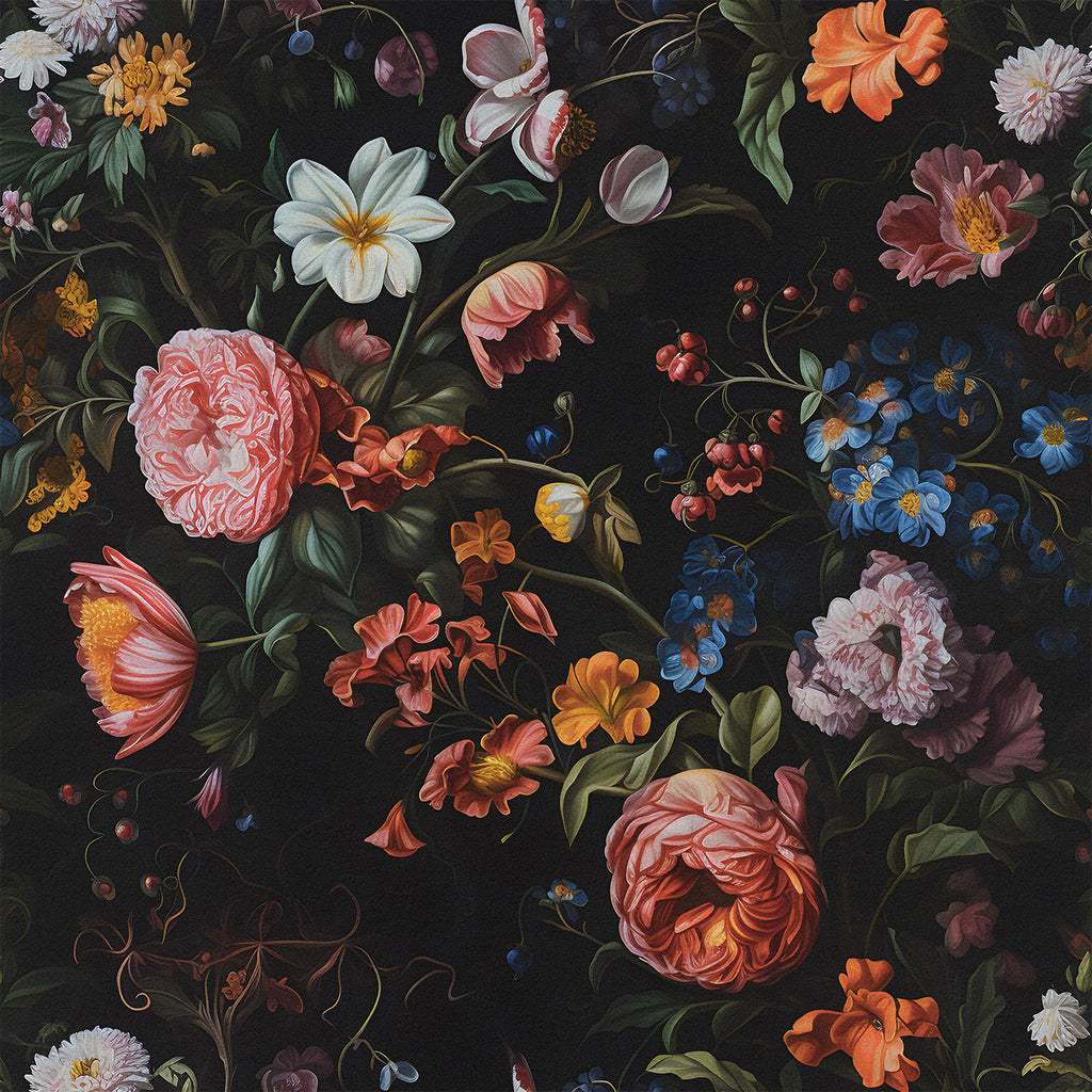 VEELIKE Moody Retro Dark Floral Wallpaper