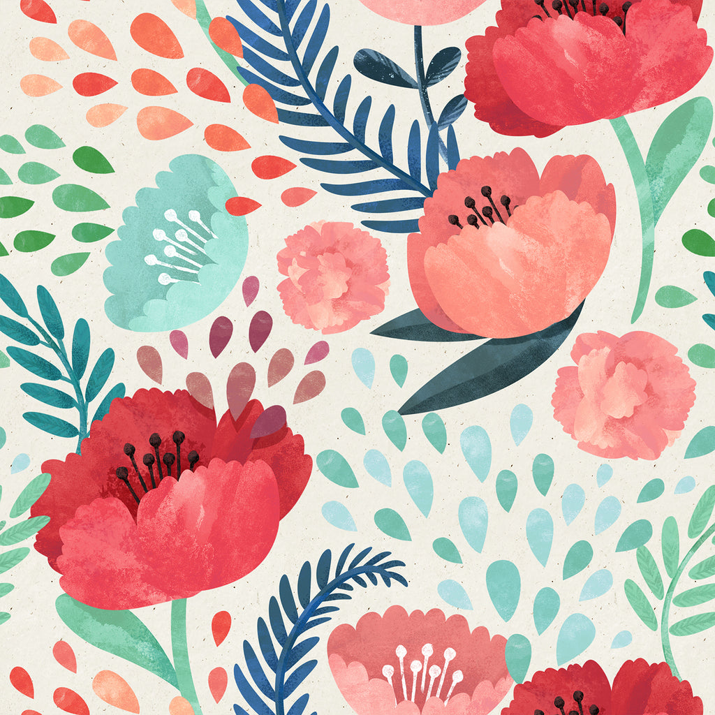 VEELIKE Crimson Poppy Floral Wallpaper