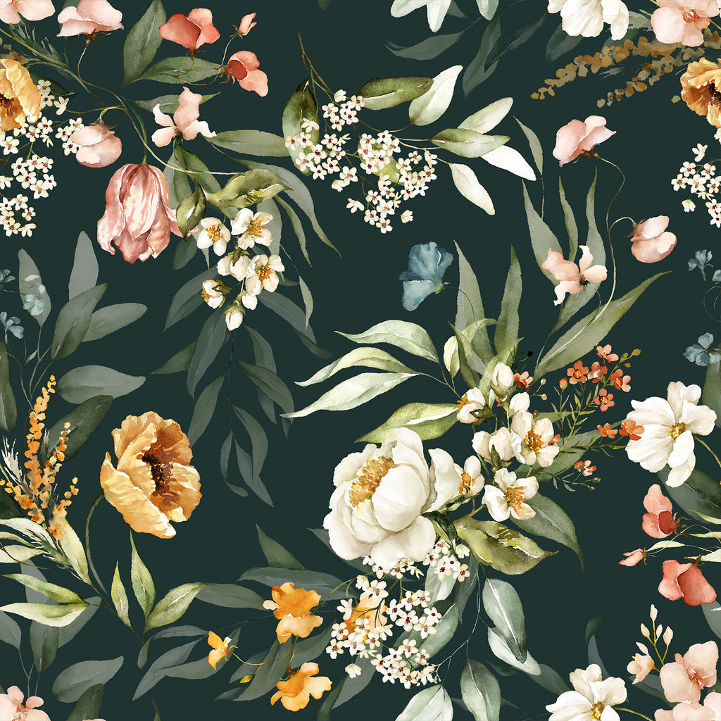VEELIKE Dark Green Floral Wallpaper
