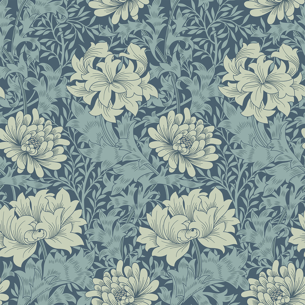 VEELIKE Blue Chrysanthemum Floral Wallpaper