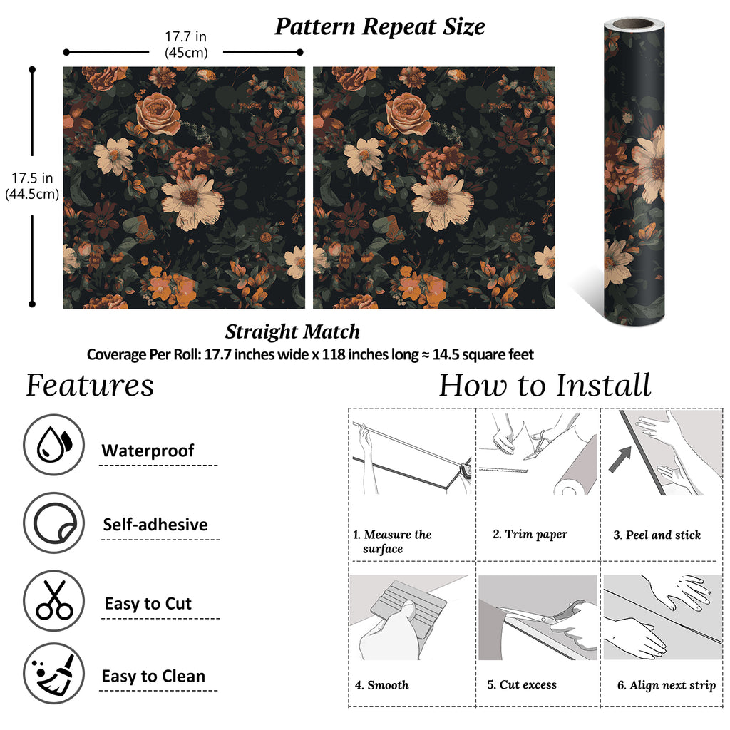VEELIKE Retro Dark Floral Peel and Stick Wallpaper – Veelike