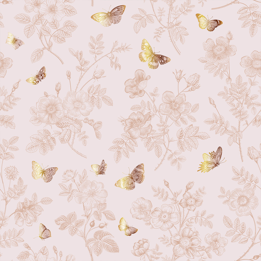 VEELIKE Soft Pink Butterflies Floral Wallpaper