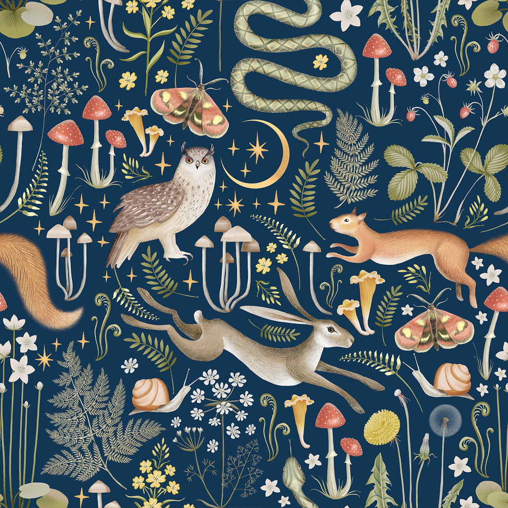 VEELIKE Deep Navy Fairy Forest Wallpaper