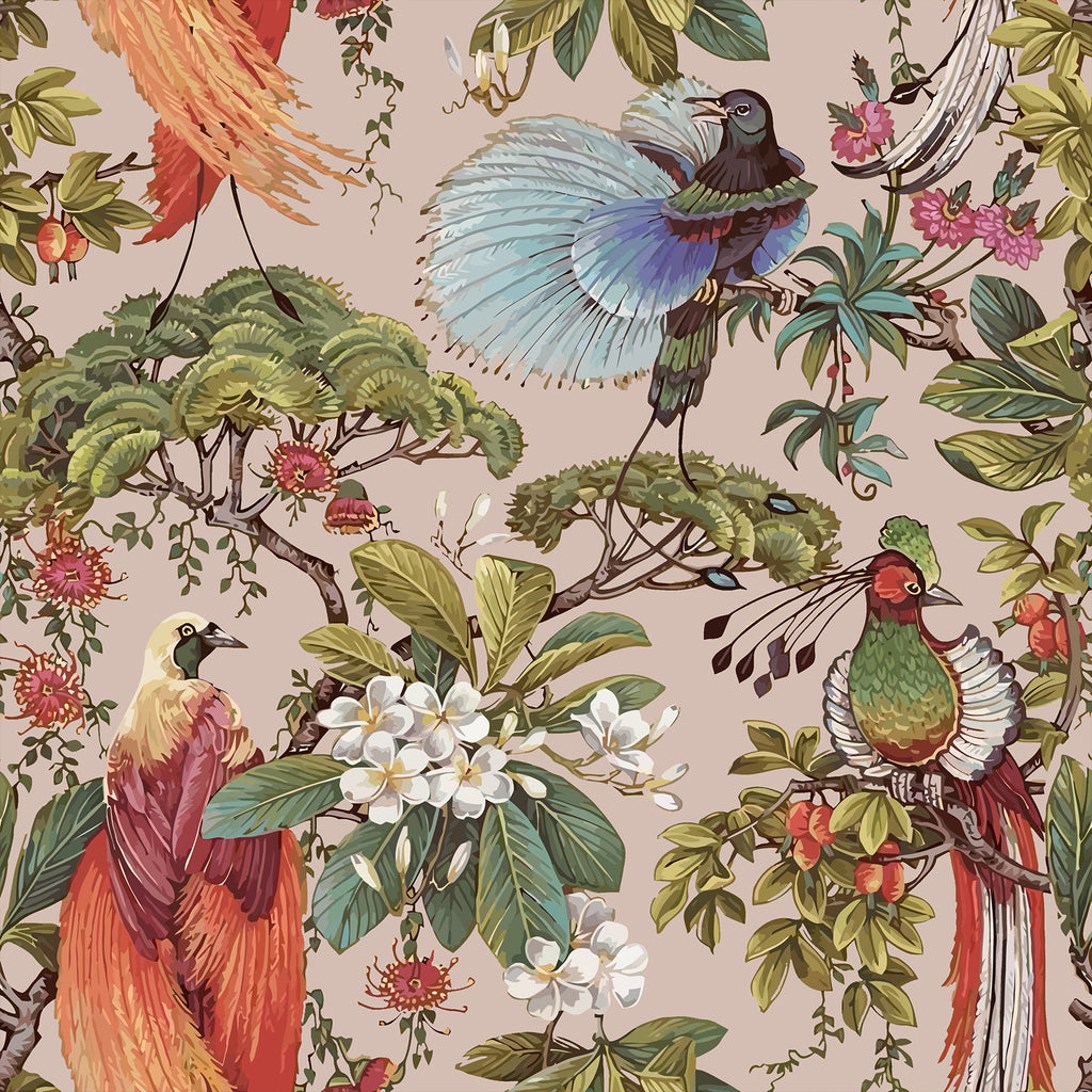 VEELIKE Dusty Pink Perch Bird Wallpaper