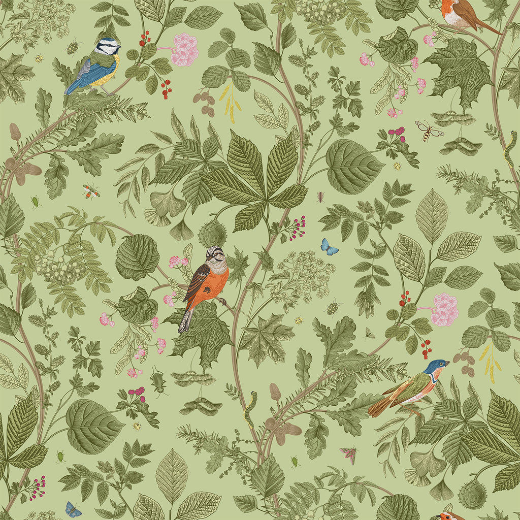 VEELIKE Vintage Green Bird Chinoiserie Wallpaper