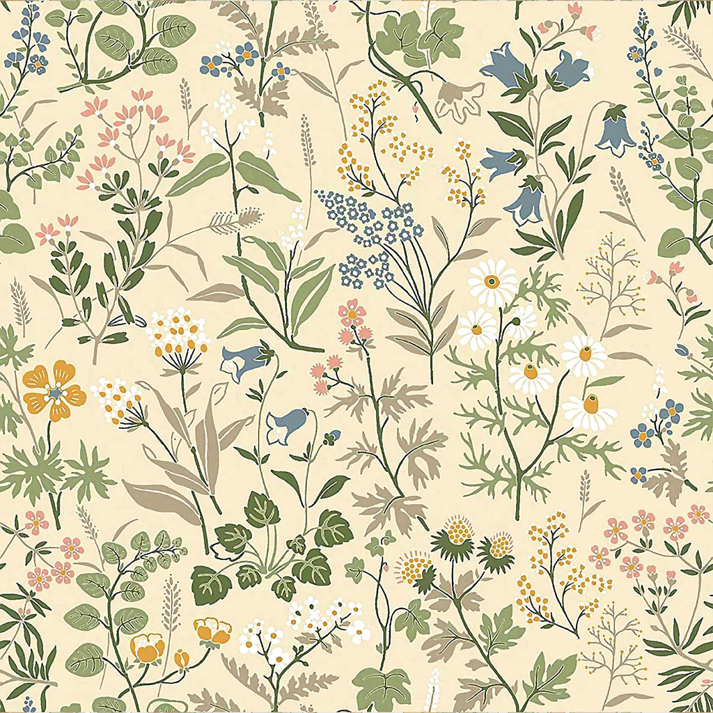 VEELIKE Cream Cottage Floral Peel and Stick Wallpaper