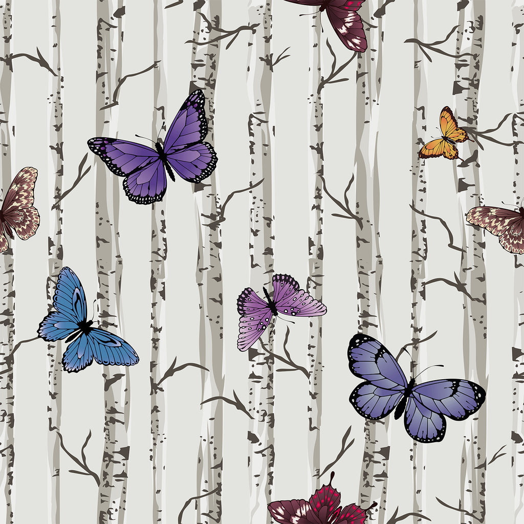 VEELIKE Butterflies Birch Tree Peel and Stick Wallpaper