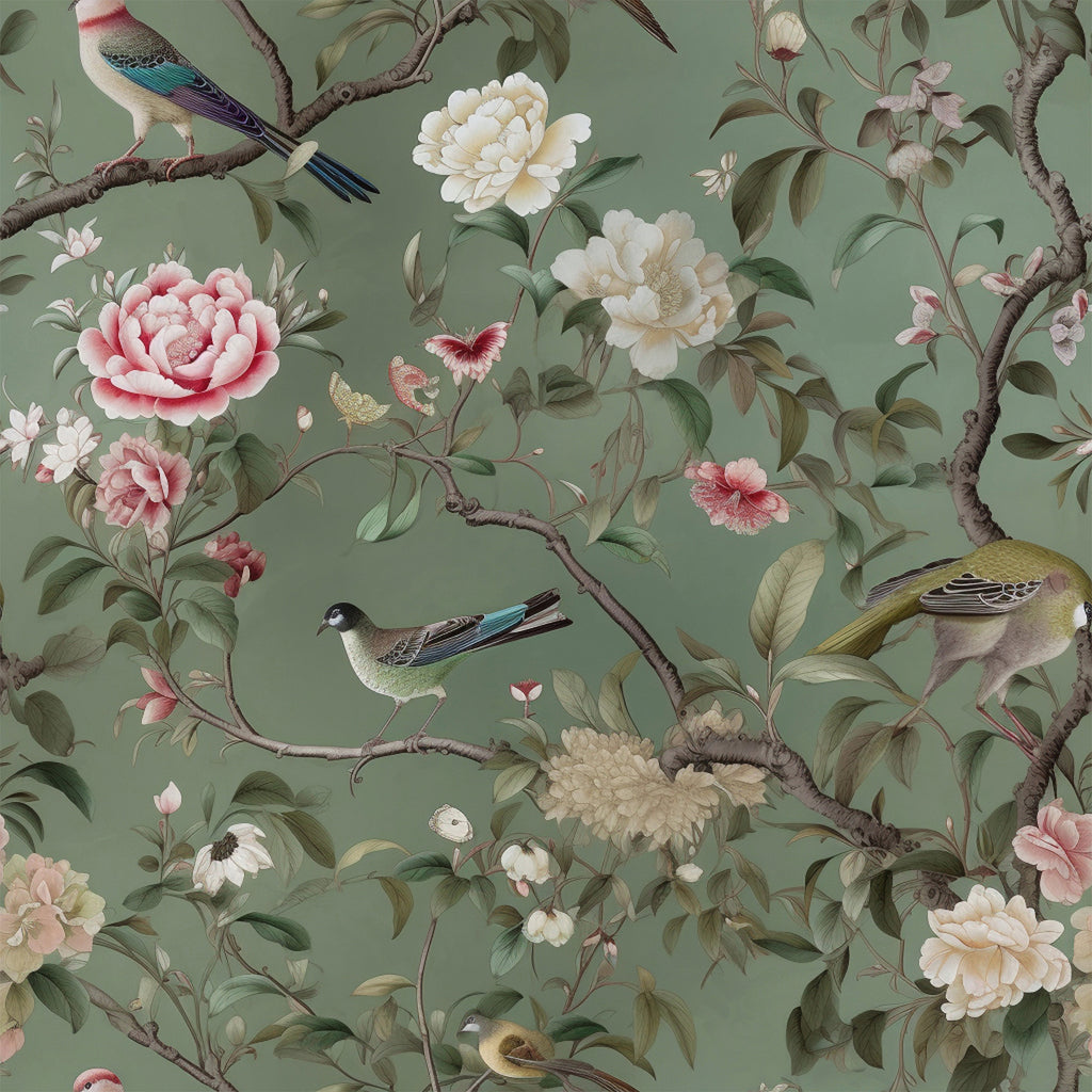 VEELIKE Vintage Chinoiserie Peonies Floral Wallpaper