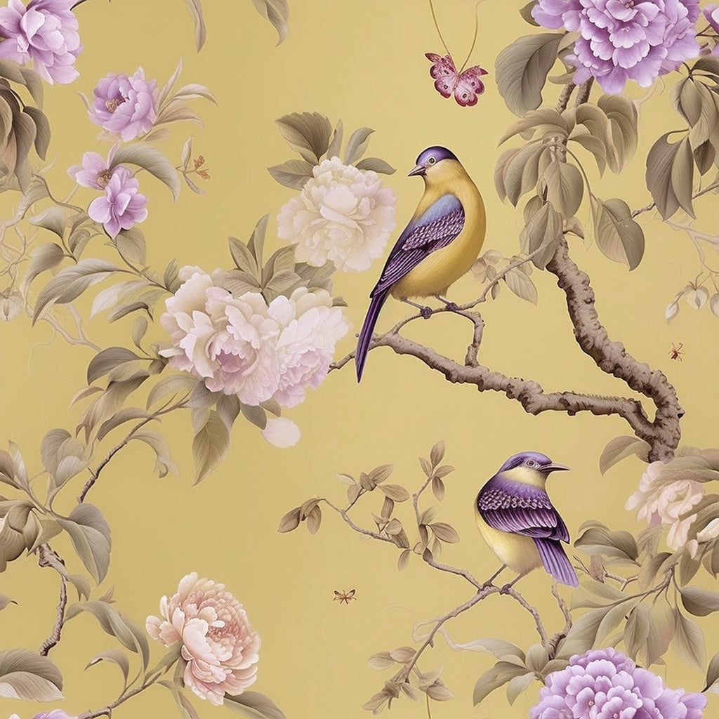 VEELIKE Retro Yellow Chinoiserie Bird Wallpaper