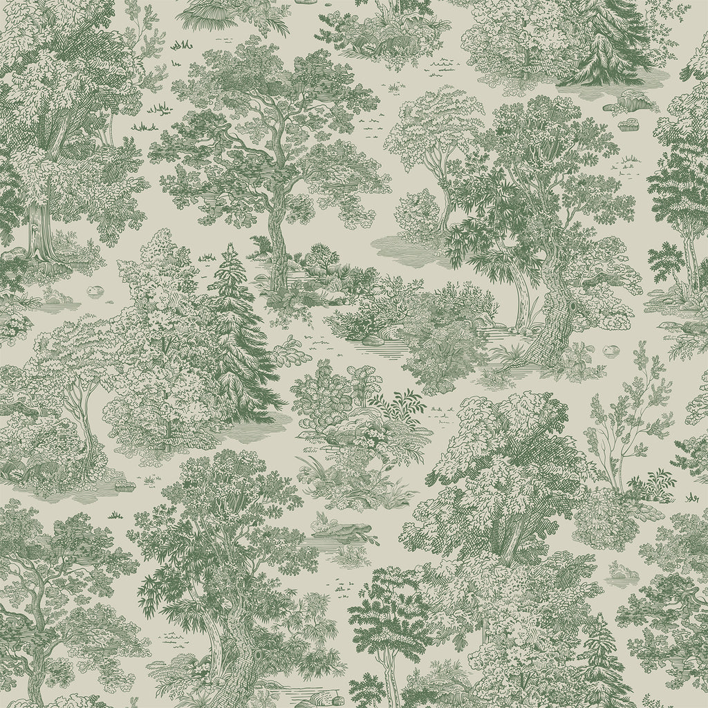 VEELIKE Vintage Chinoiserie Forest Green Toile Wallpaper
