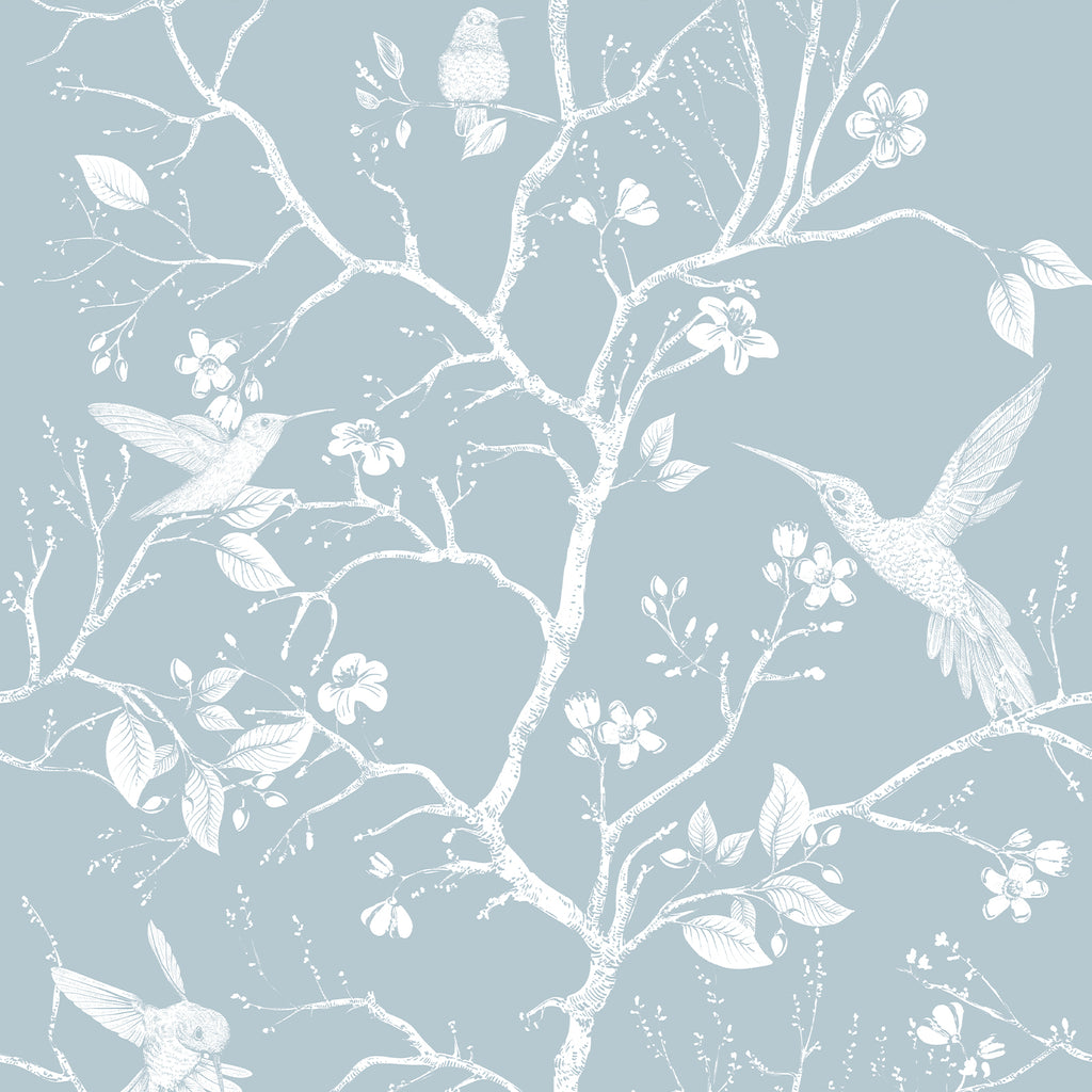 VEELIKE Vintage Blue Cherry Blossom Bird Wallpaper