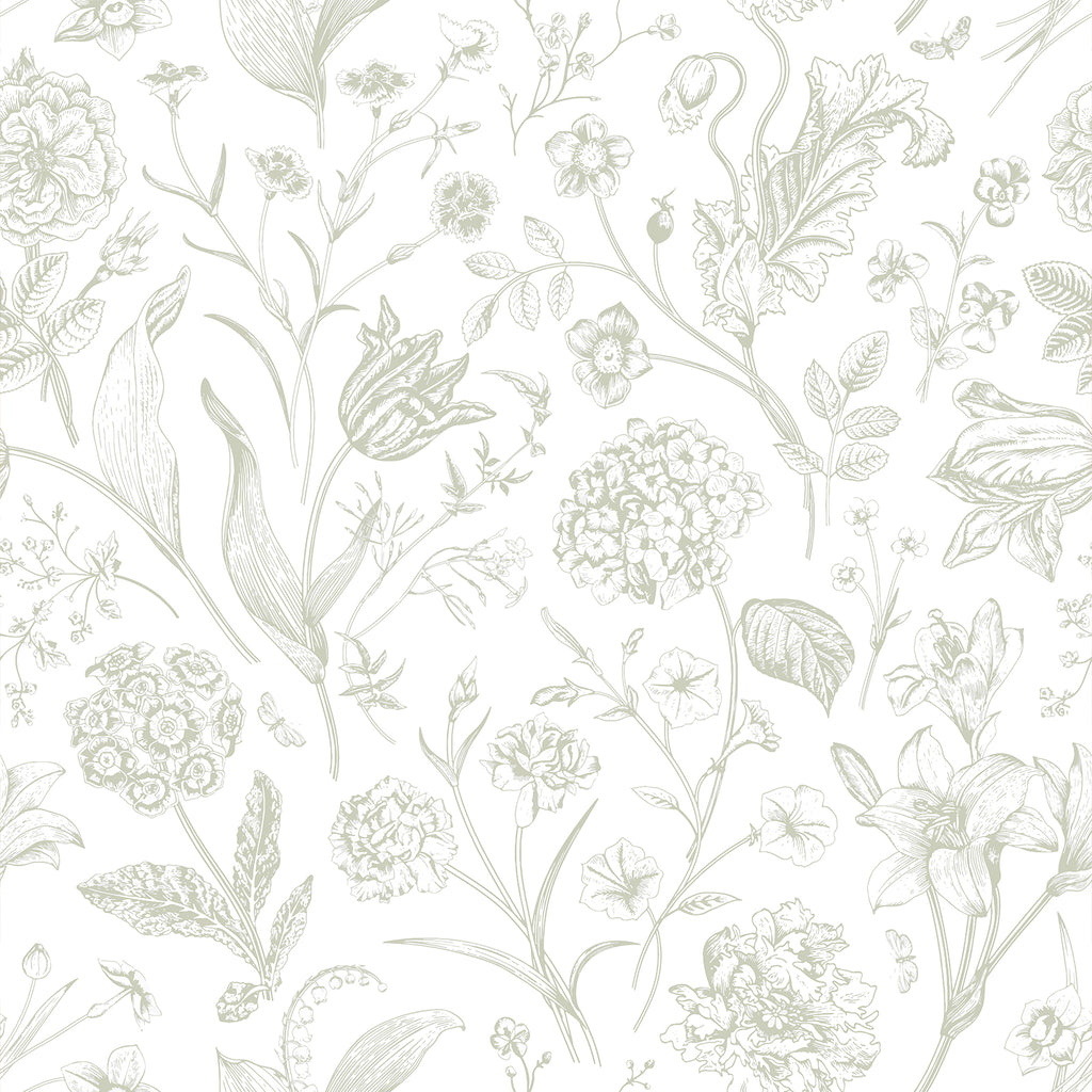 VEELIKE Sketch Neutral Beige Floral Peel and Stick Wallpaper