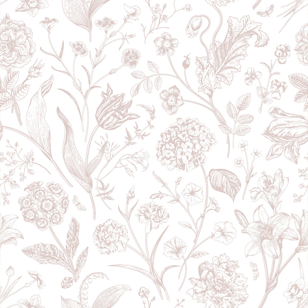 VEELIKE Sketch Dusty Pink Floral Peel and Stick Wallpaper