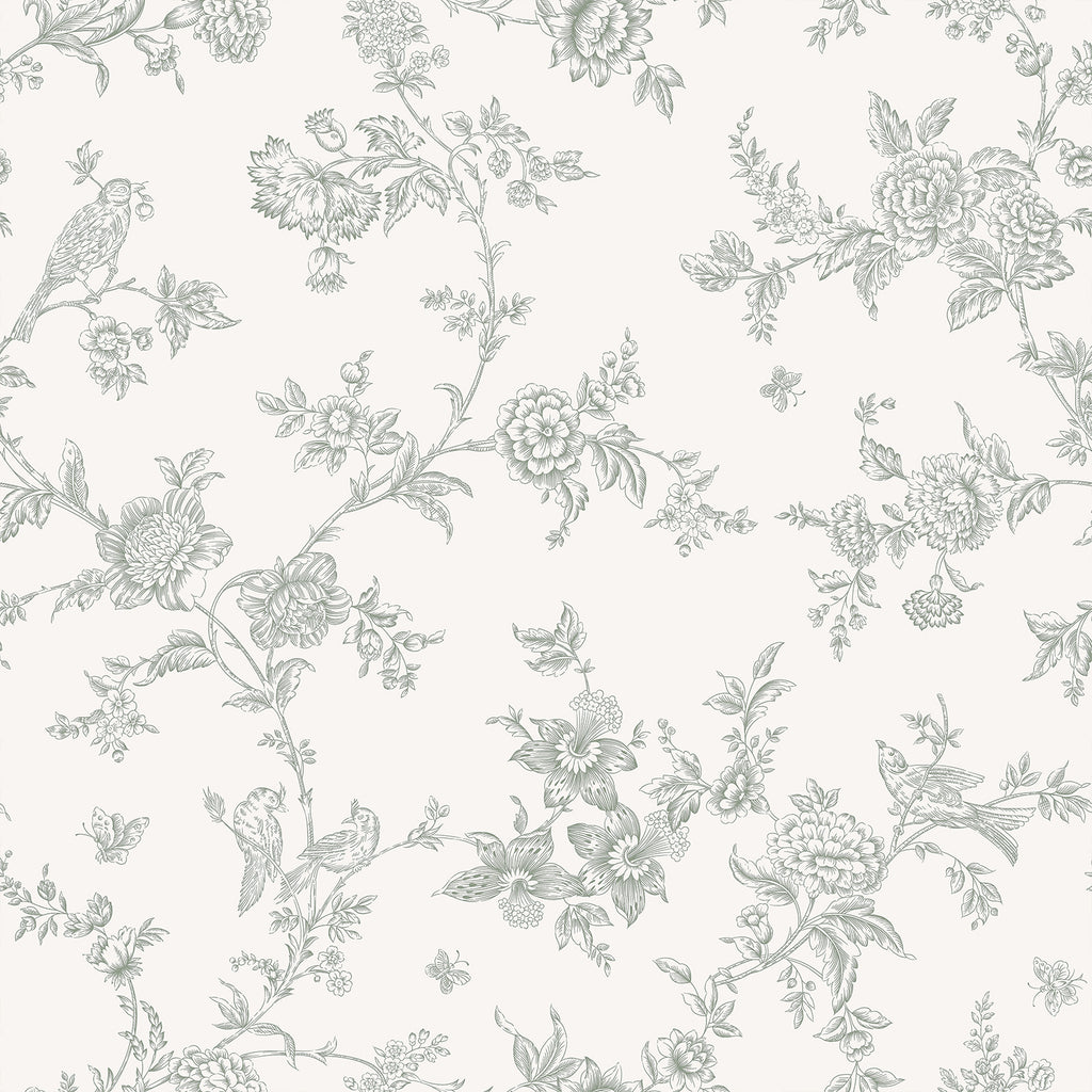 VEELIKE Sage Green Toile Floral Wallpaper