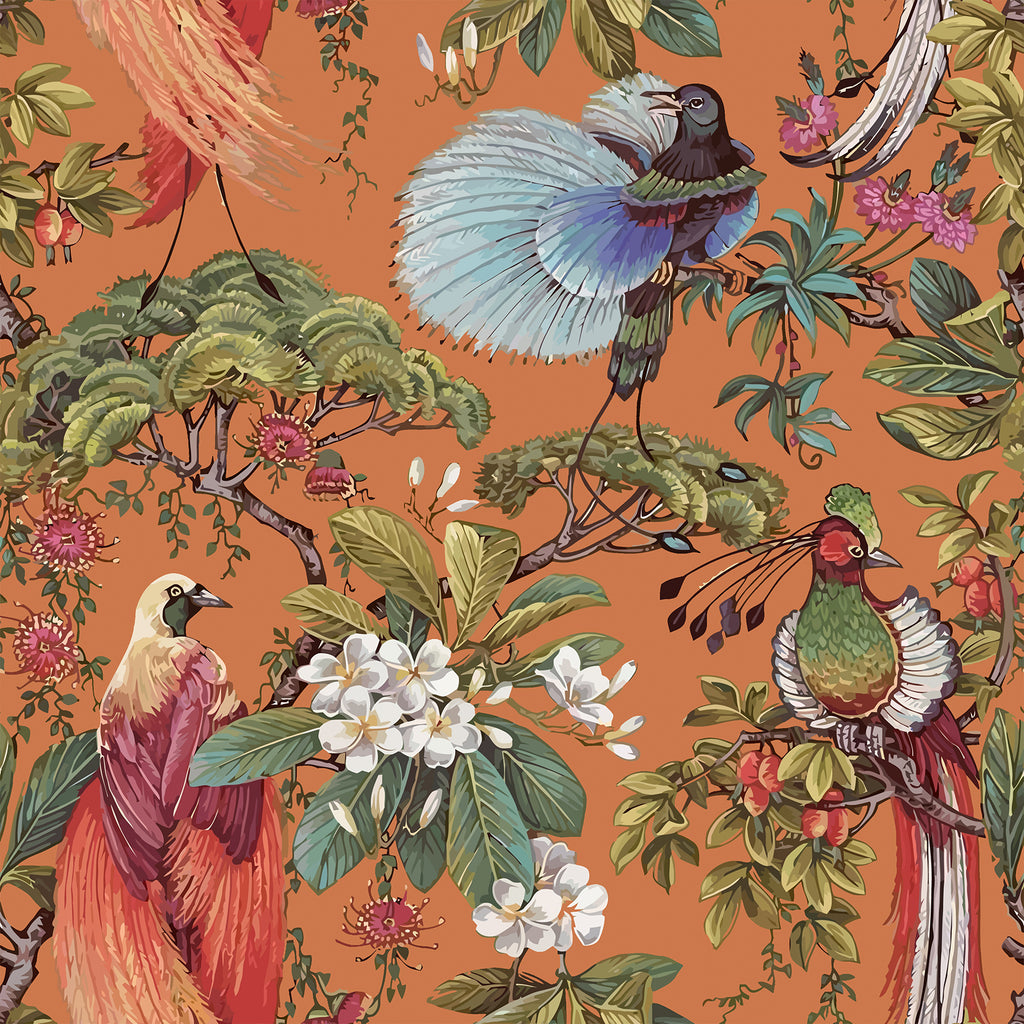 VEELIKE Oriental Terracotta Tropical Bird Wallpaper
