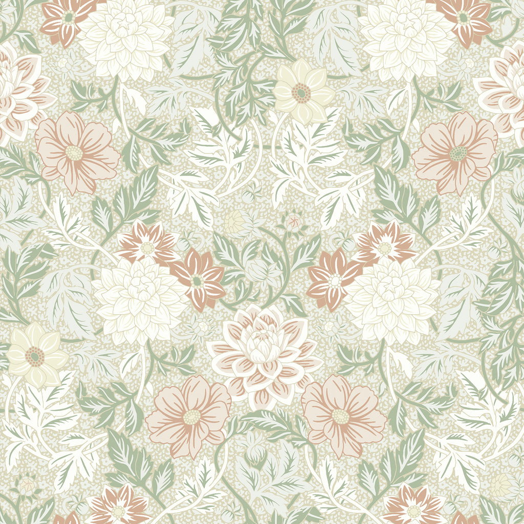 VEELIKE Beige Garden Dalias Floral Wallpaper