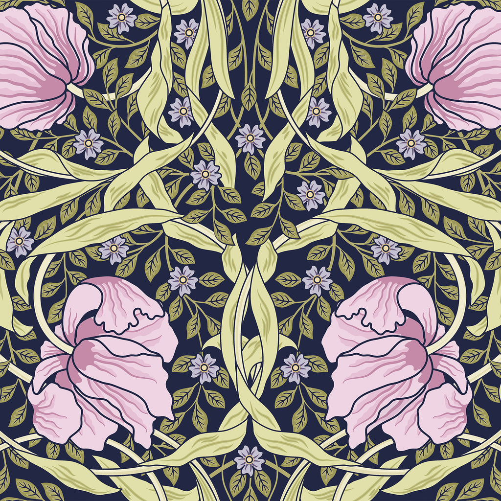 VEELIKE Navy Pink Pimpernell Floral Wallpaper