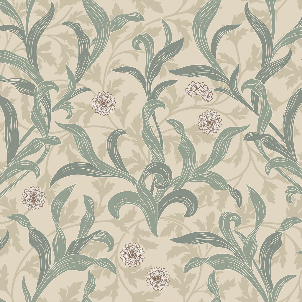 VEELIKE Beige Sage Leaf & Floral Wallpaper
