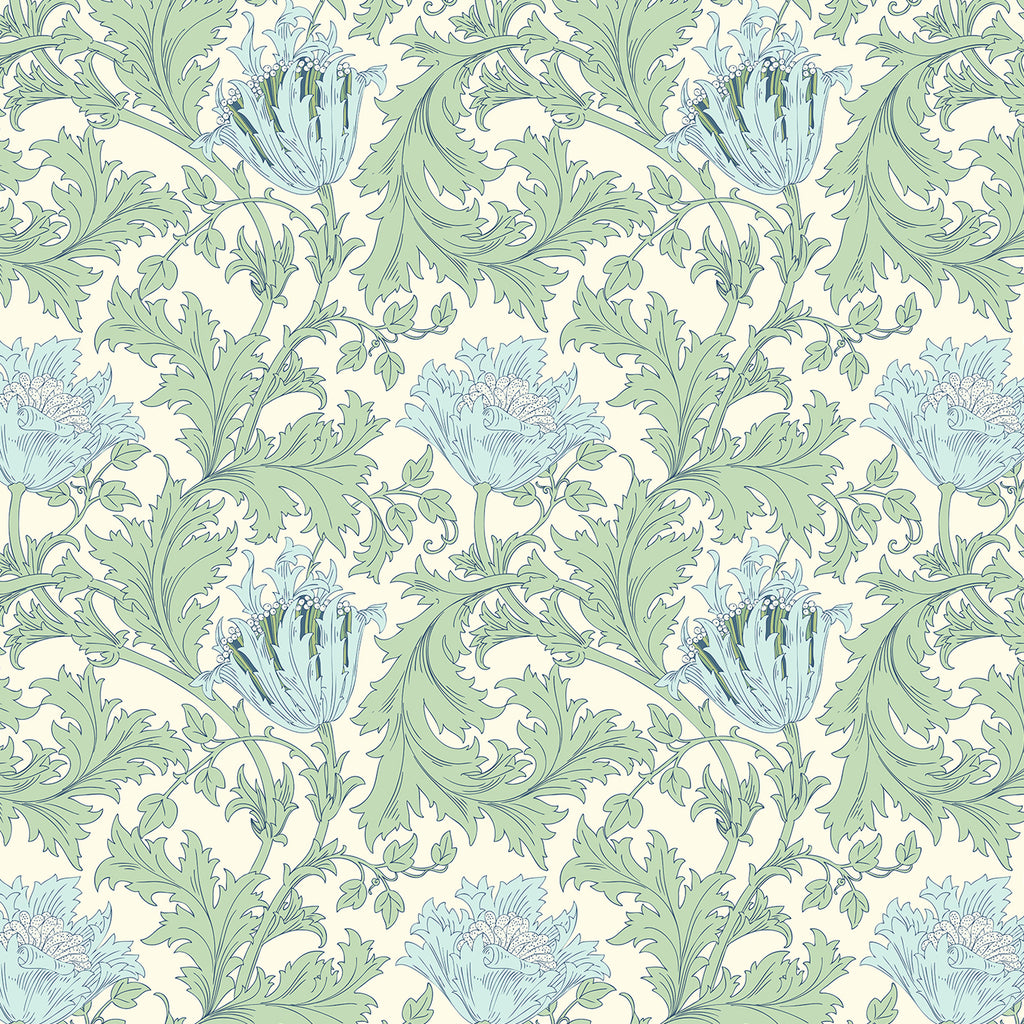 VEELIKE Cream Blue Anemone Floral Wallpaper