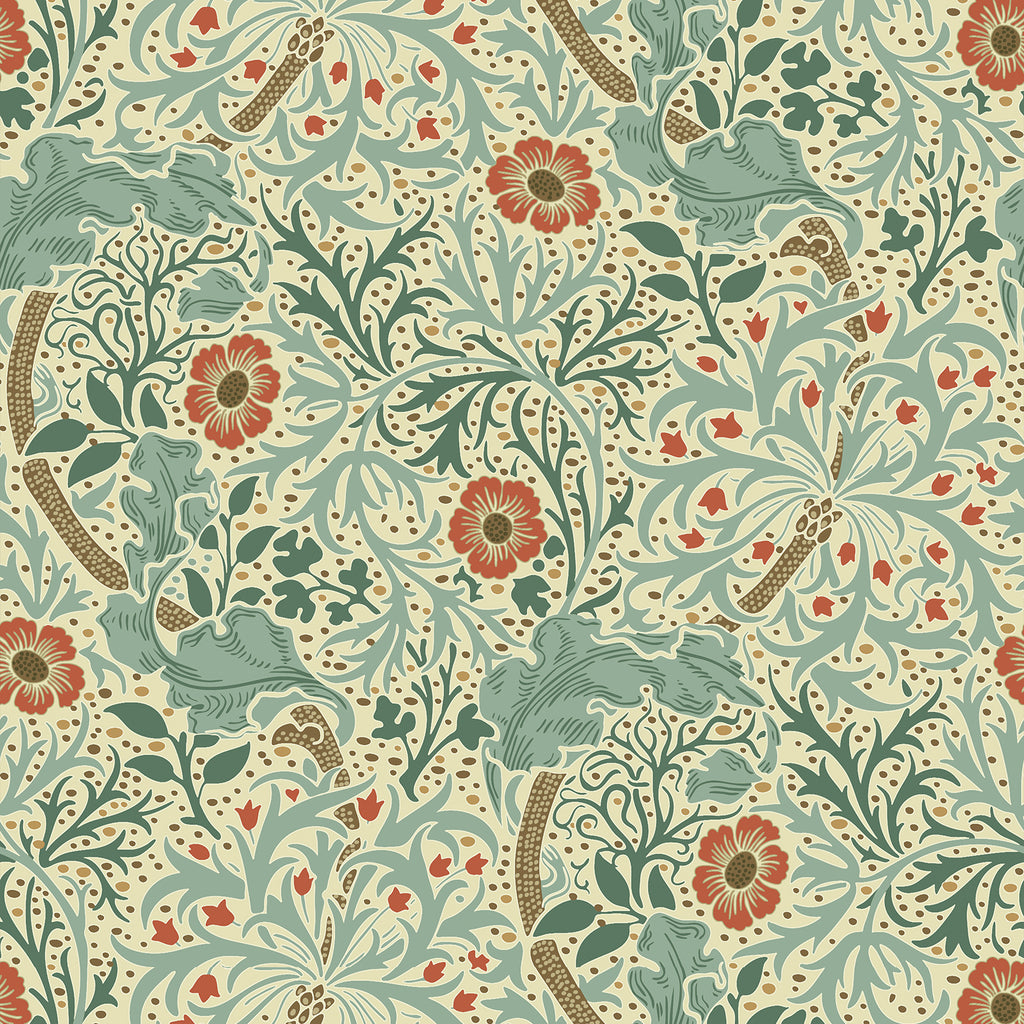 VEELIKE Cream Dusty Blue Seaweed Wallpaper