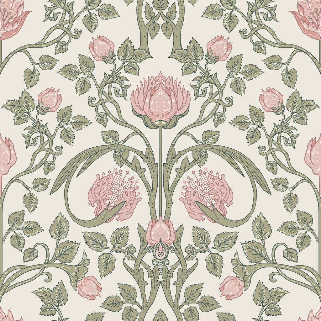 VEELIKE Vintage Art Nouveau Pink Floral Wallpaper