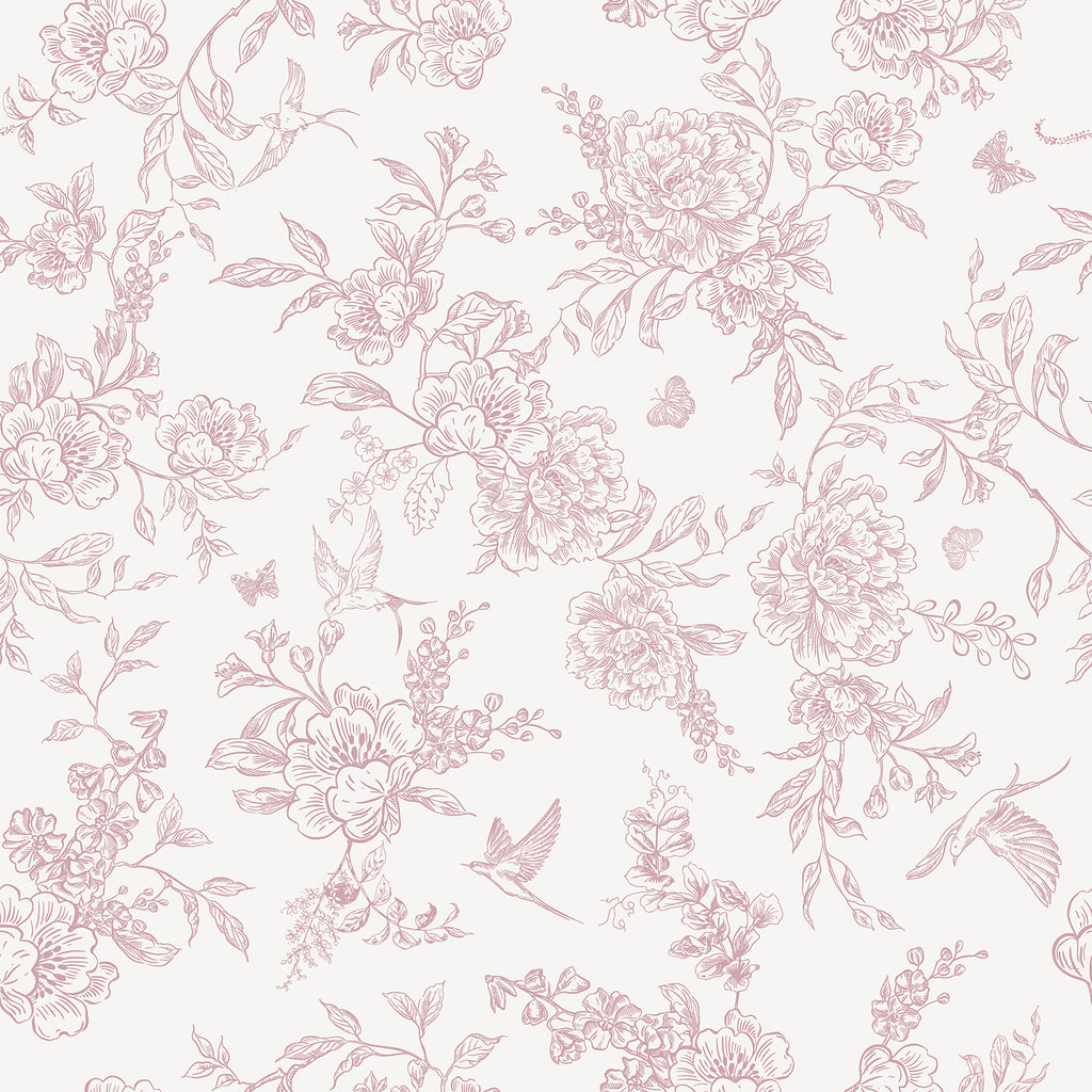 VEELIKE Dusty Pink Chinoiserie Floral Peel and Stick Wallpaper