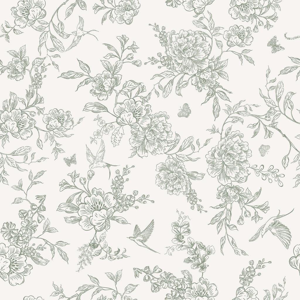 VEELIKE Sage Green Floral Peel and Stick Wallpaper