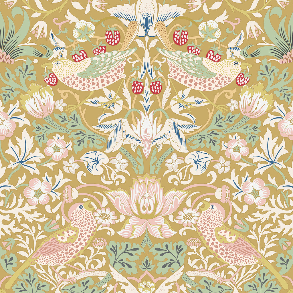VEELIKE Mustard Yellow William Morris Peel and Stick Wallpaper
