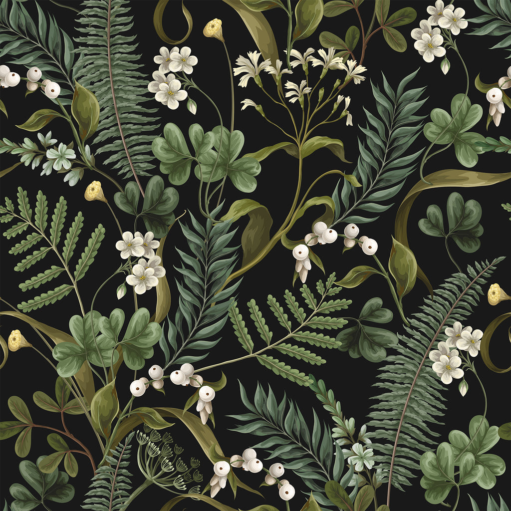 VEELIKE Boho Dark Ferns Floral Wallpaper