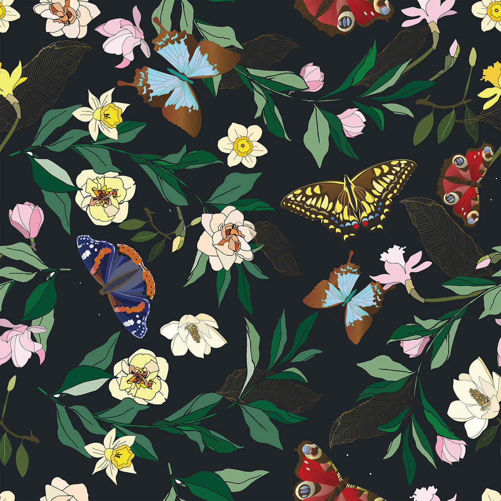 VEELIKE Black Butterflies Floral Wallpaper