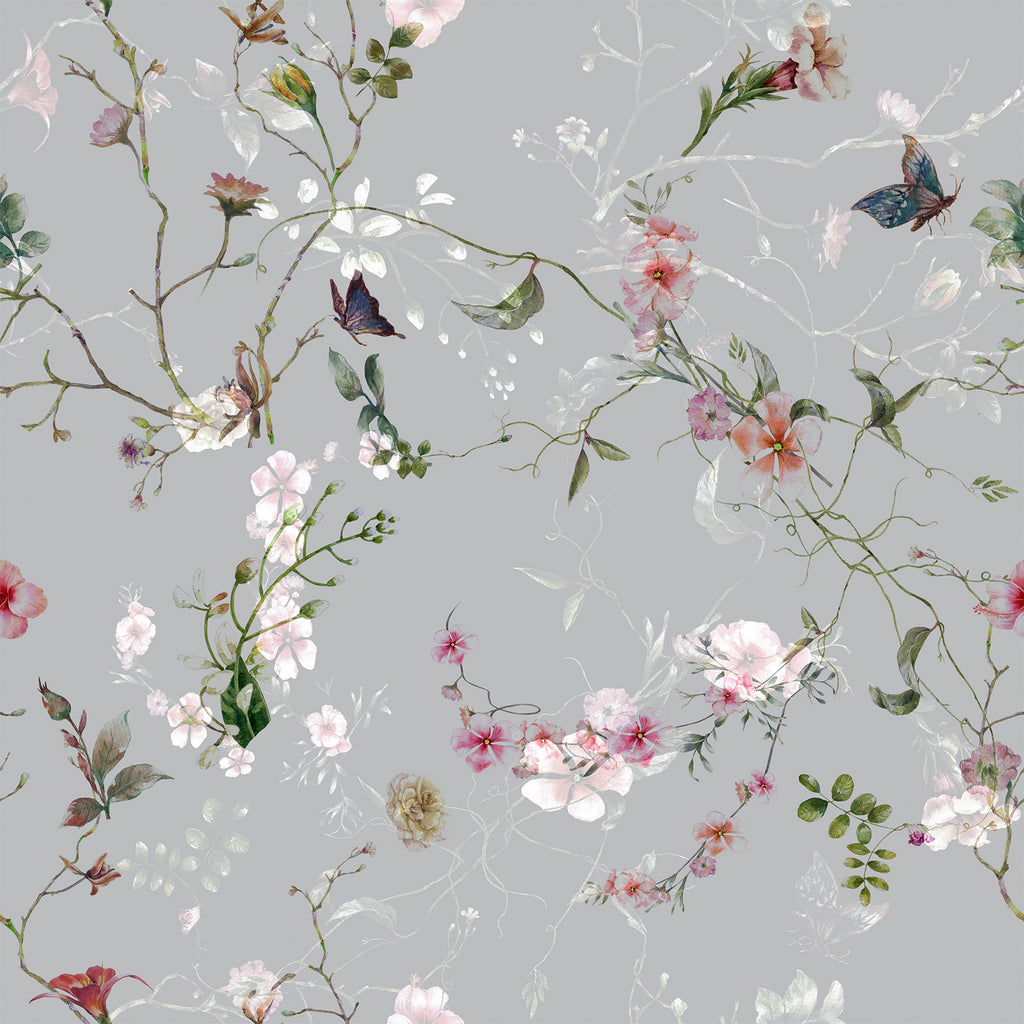 VEELIKE Pewter Grey Floral Wallpaper