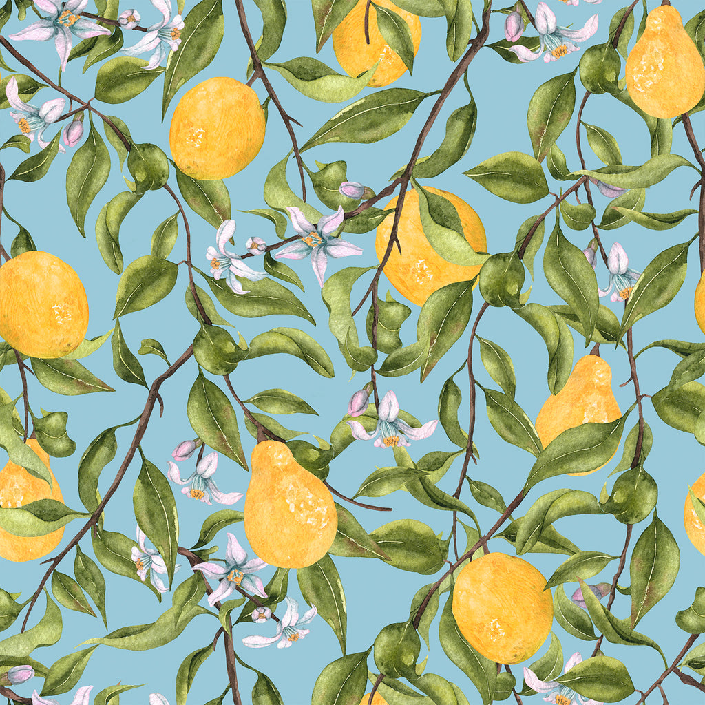 VEELIKE Watercolor Blue Lemon Wallpaper